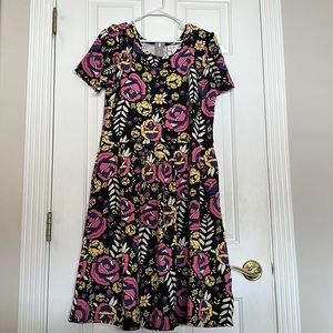 Lula Roe women’s size 2XL back zip short sleeve floral black and pink dress